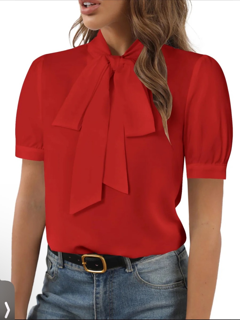Rooscier Tie-Neck Short Sleeve Women's Blouse- Small